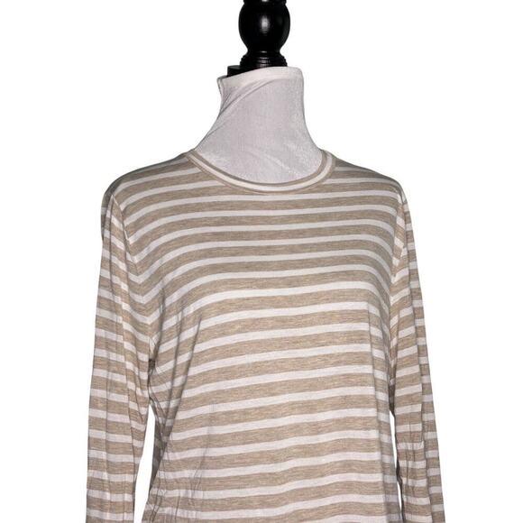 Vince Round Neck Long Sleeve Striped Knit Top Tan White Size Large - Picture 2 of 10